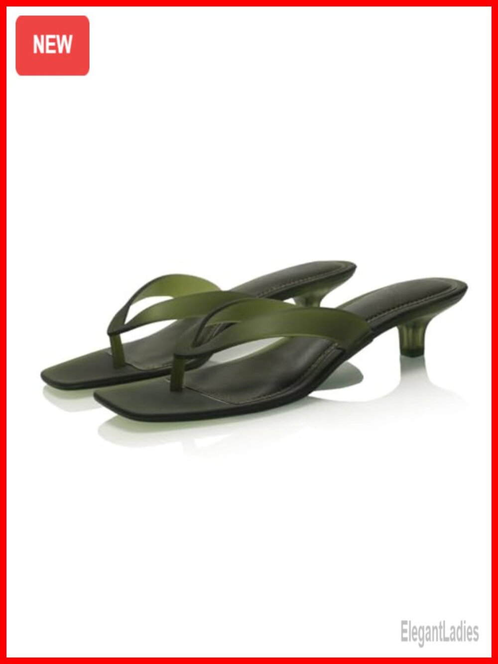 Women's Jelly Kitten Heel Thong Sandals Square Toe Slip On Flip Flops